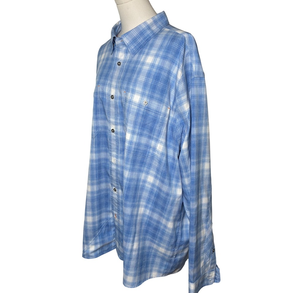 Orvis Men XXL Blue Plaid Tech Button Down Shirt Moisture Wicking Outdoor Fishing